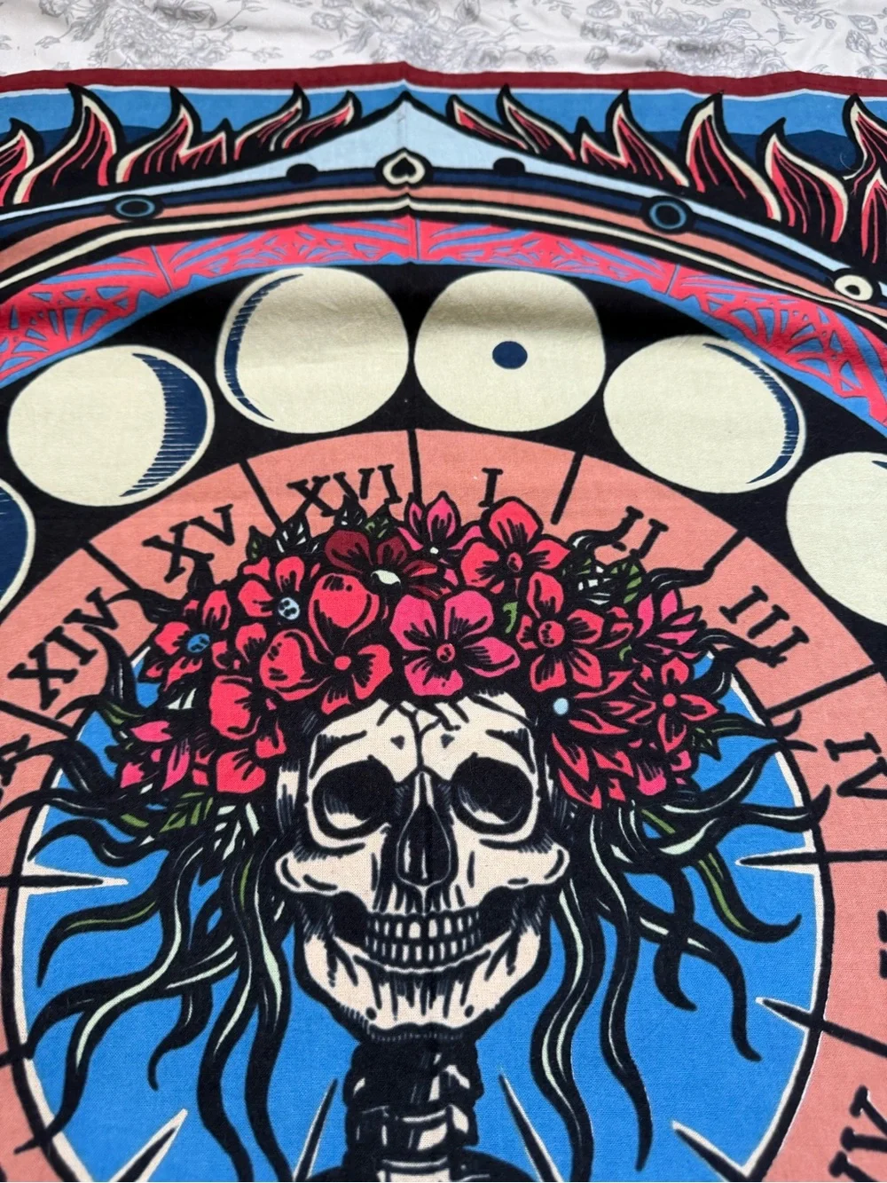 Psychedelic Skeleton & Mushroom Tapestry - Blue and Pink 0162